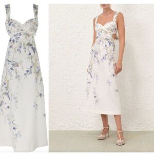 Zimmerman Natura Midi Dress in Blue Birds Linen sz 0